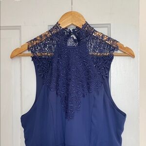 Navy Lace Knee Length Dress